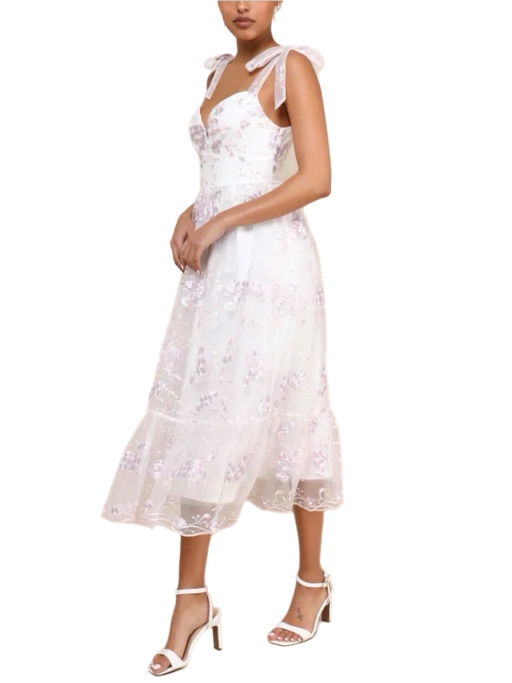 NWT Lulu’s Distinctly Sweet Ivory/White Blush Floral Embroidered Midi Dress XS